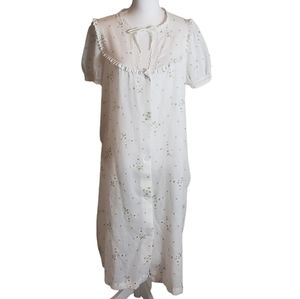 Vintage Miss Elaine Floral Print Midi Nightgown Sz Small Lace Trim Cottagecore